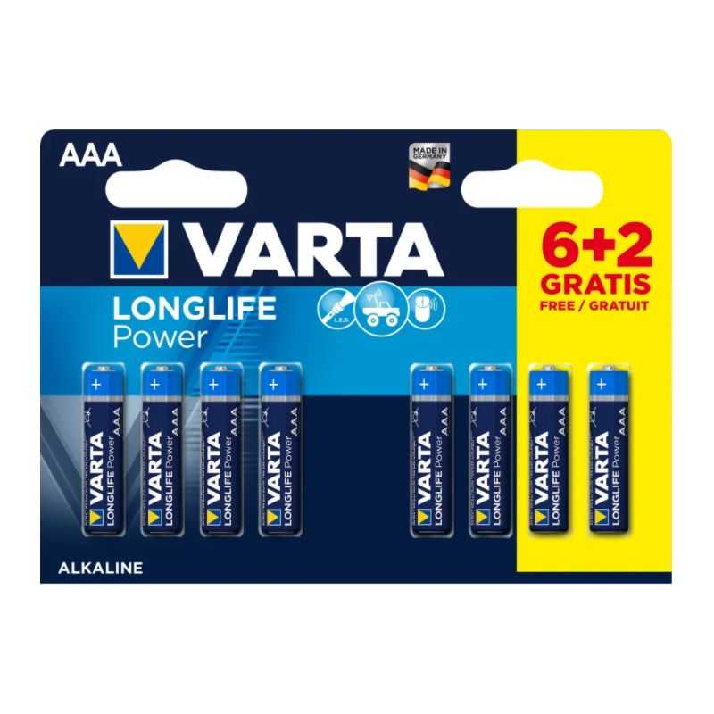 VARTA LONGLIFE POWER PILE ALCALINE AAA/LR03 6+2 GRATUITES 1.5V 