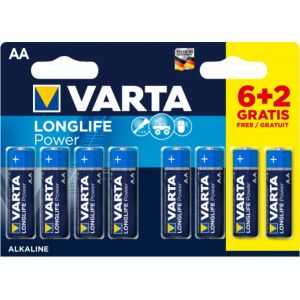 VARTA LONGLIFE POWER PILE ALCALINE AA/LR06 6+2 GRATUITES 1.5V 