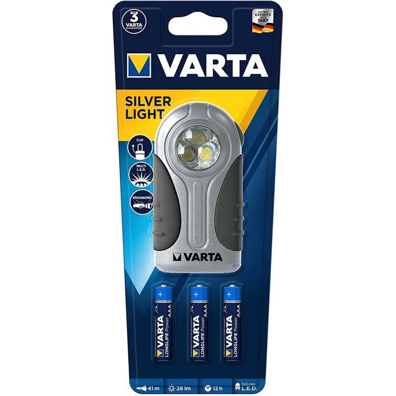 BOITIER PLAT VARTA AAA X 3 INCL. - LED X 3 - METAL - 28LM - PORTEE 56M