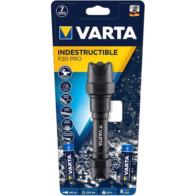 VARTA TORCHE INDESTRUCTIBLE F20 PRO LED + 2AA FOURNIES