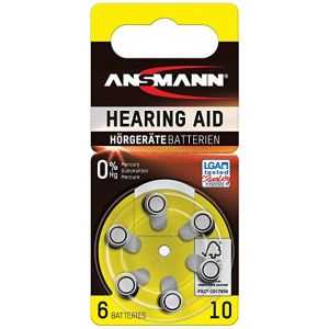 BLISTER 6 PILES AUDITIVES ANSMANN ZINC AIR N°10 PR70
