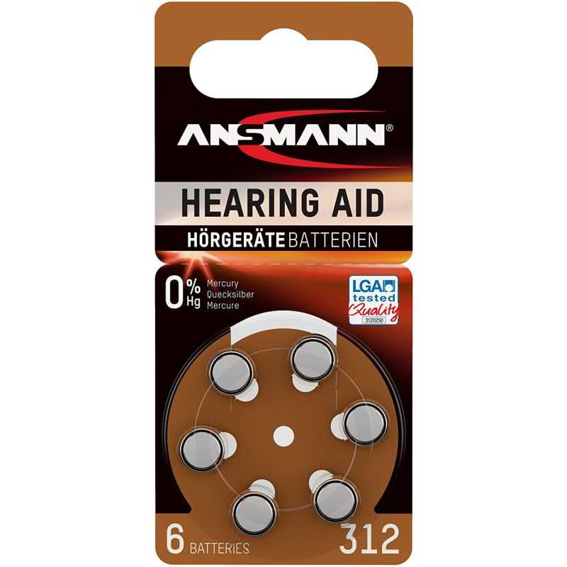 BLISTER 6 PILES AUDITIVES ANSMANN ZINC AIR N°312 PR41
